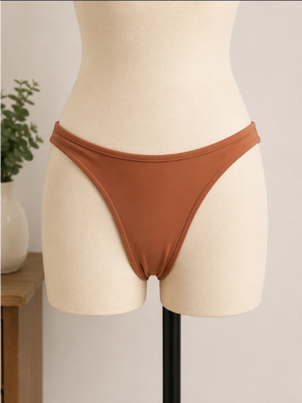 Minimal High-Cut Bikini Bottoms in Copper